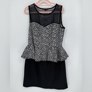 SNAP Women's Black & White Dress With A Mesh Top Plus Size 2X